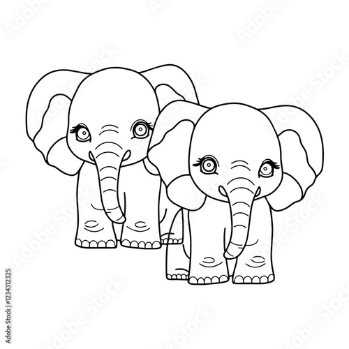 Cute blue elephant hand-drawn digital illustration on a white background