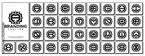 Ornate compass abstract badge letter A-Z logo set