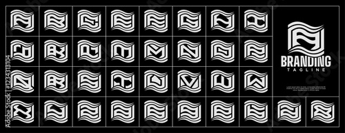 Simple line flag initial letter A-Z logo bundle