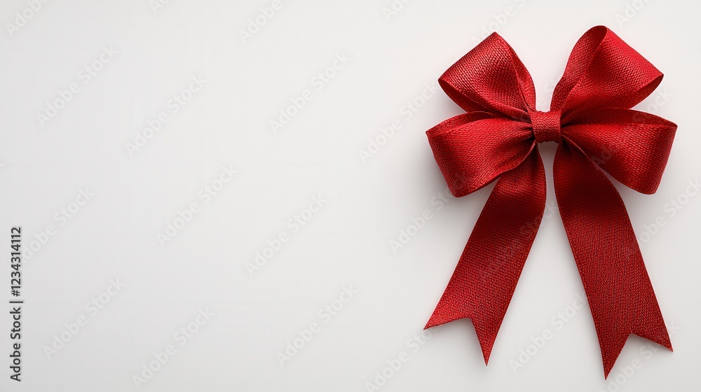 Red Glitter Bow on White Background Festive and Elegant Decoration Red Glitter Bow on White Background Festive and Elegant Decoration