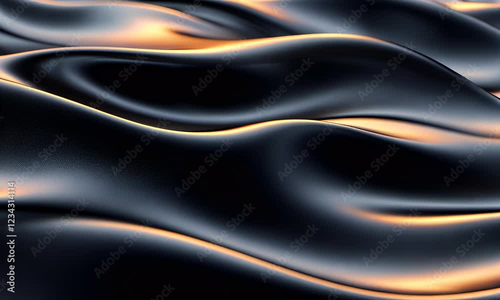 Dark, flowing fabric; gold highlights; abstract background; design texture