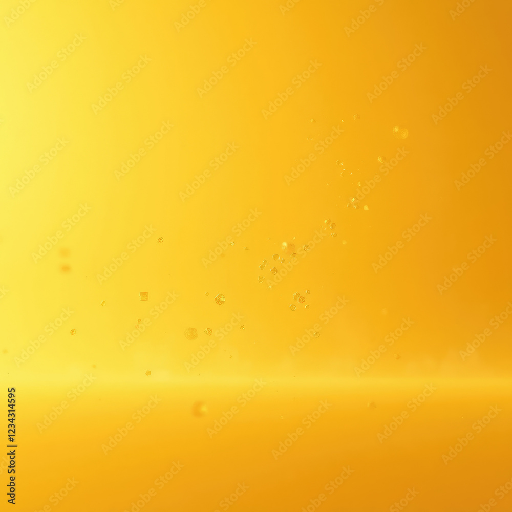 Soft focus golden particles on a yellow gradient backdrop, vibrant, bokeh