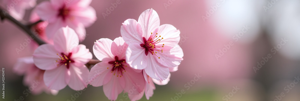 Obraz premium soft pink cherry blossoms bloom early spring delicate petals gently sway gentle breezes outdoors