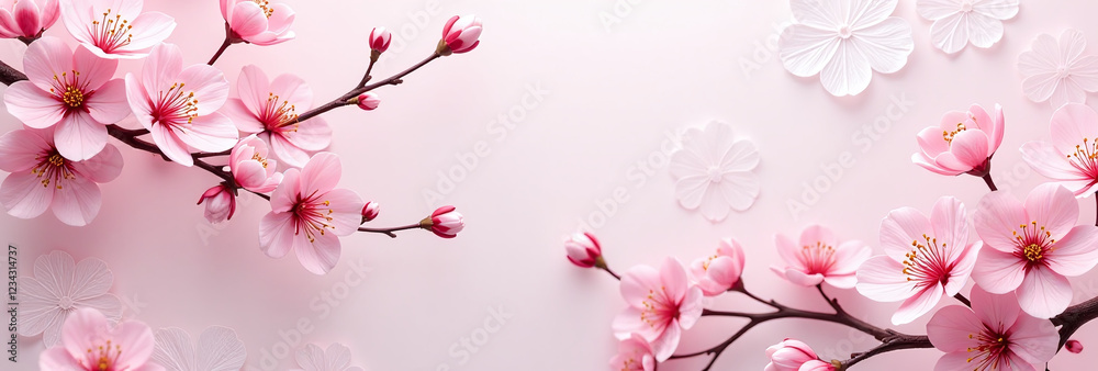 Fototapeta premium soft pink cherry blossoms fill delicate abstract background intricate floral