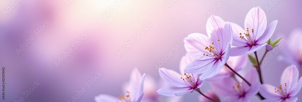 soft purple flowers adorn serene spring background gentle color gradations delicate petal soft purple flowers adorn serene spring background gentle color gradations delicate petal