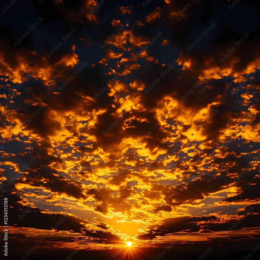 Fototapeta premium Fiery Sunset Sky with Orange and Red Clouds