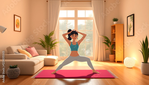 Girl exercise at home character vector design. Yoga and fitness, healthy lifestyle concept. no3 , with white tonespng photo