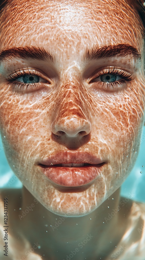 A close-up of a serene face illuminated by water reflections, showcasing intricate patterns on the skin and vibrant blue tones in the background. A close-up of a serene face illuminated by water reflections, showcasing intricate patterns on the skin and vibrant blue tones in the background.