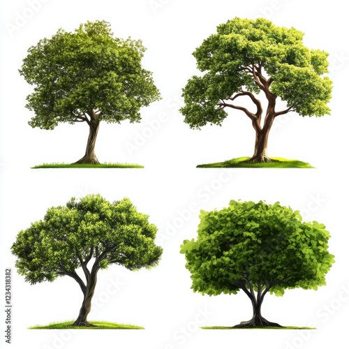 Close-up of four different tree species on a white background photo