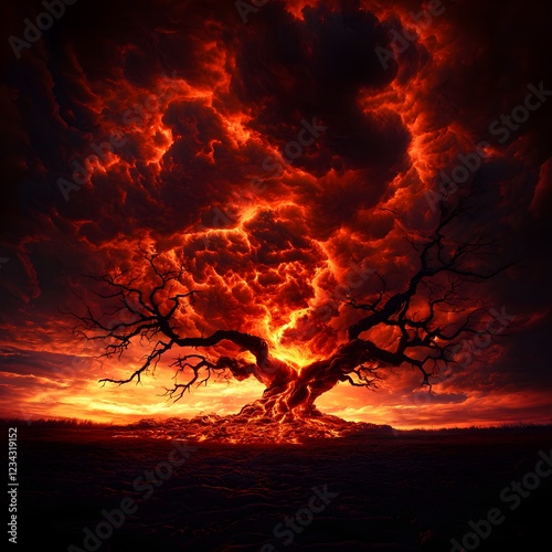 Fiery Tree Inferno at Sunset