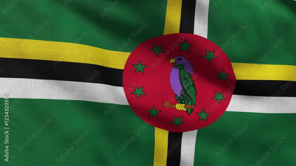 High detailed flag of Dominica. National Dominica flag. North America. 3D Render.