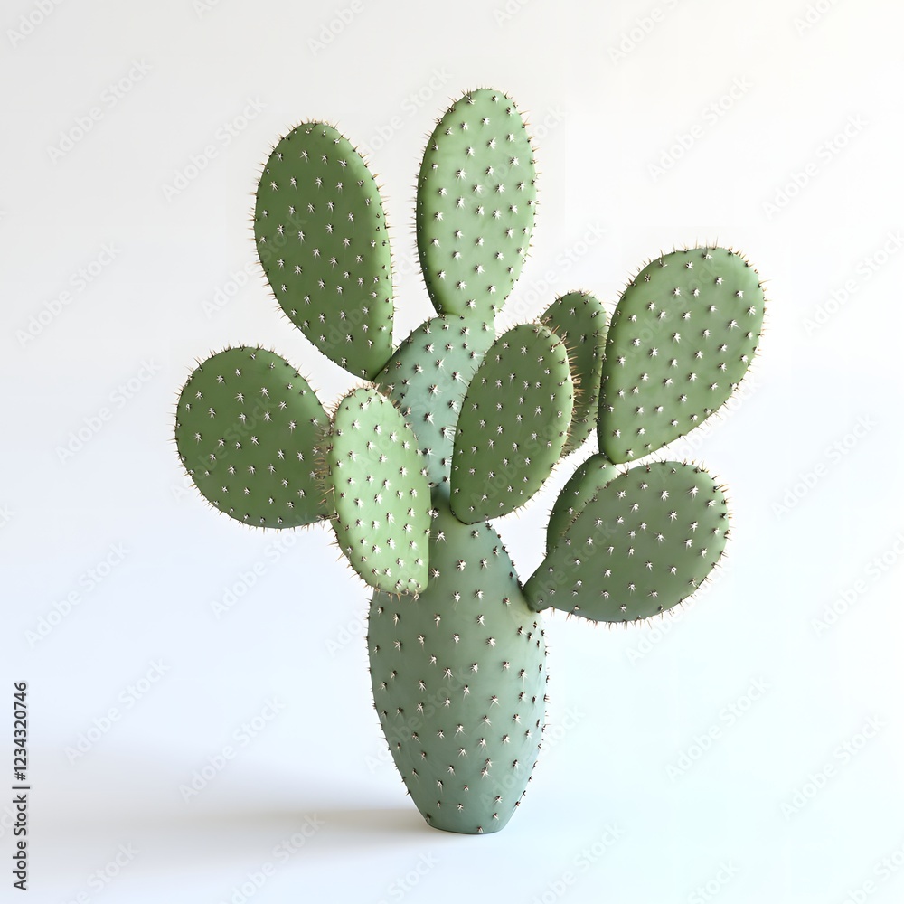 A segmented cactus with multiple paddles, ultra-realistic A segmented cactus with multiple paddles, ultra-realistic