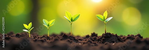 young plants grow sunlight financial profits successful investments increasing daily slowly time naturally outside