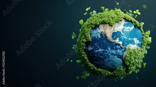 A vibrant depiction of Earth surrounded by lush greenery, symbolizing environmental protection and sustainability.