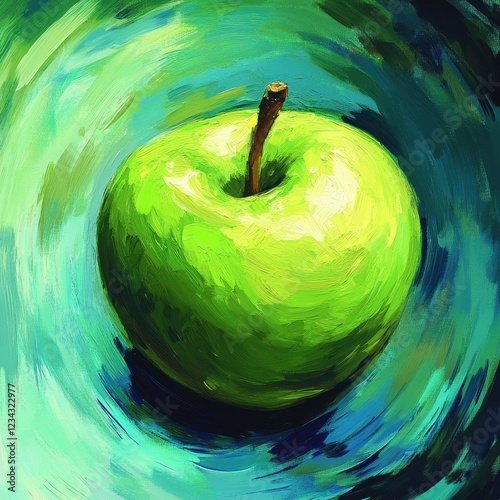 An Impressionist Painting Of A Green Apple