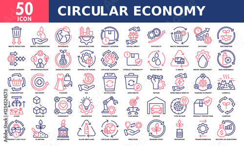 Circular economy icon set collection. Simple line color vector.