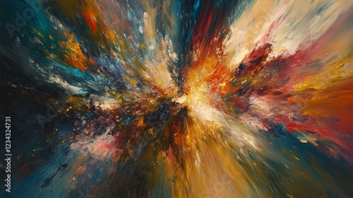 Abstract explosion of colorful brushstrokes in dynamic motion photo