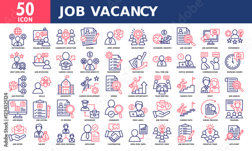 Job vacancy icon set collection. Simple line color vector.