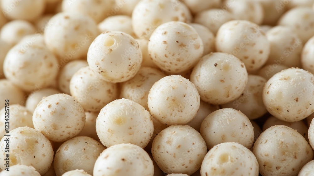 Closeup of Small White Natural Cereal Grains with Textured Surface Piled Together in Abundance Closeup of Small White Natural Cereal Grains with Textured Surface Piled Together in Abundance