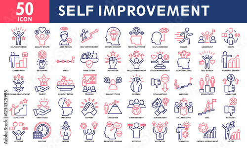 Self improvement icon set collection. Simple line color vector.