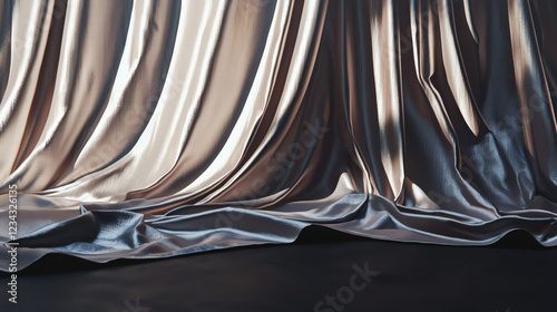 Close up of silver curtain fabric with soft texture and draping appearance