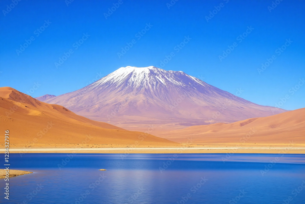 Naklejka premium Snow capped mountain by river or lake