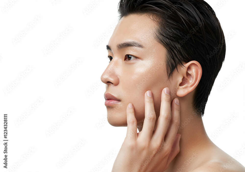 若い男性のスキンケア・美容・メンズビューティー Close up beauty portrait of young man 若い男性のスキンケア・美容・メンズビューティー Close up beauty portrait of young man
