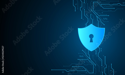 Cyber security technology concept , Shield With Keyhole icon with world map background , personal data , vector illustration.	
