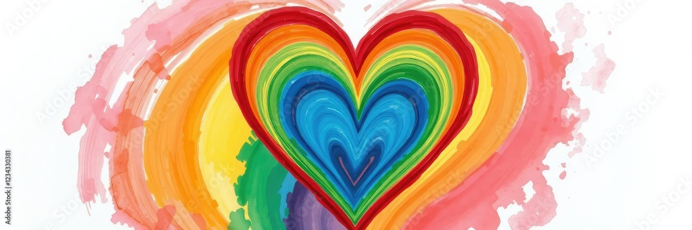 Obraz premium Rainbow heart painted with vibrant colors on a clean white background, creative, bright, love