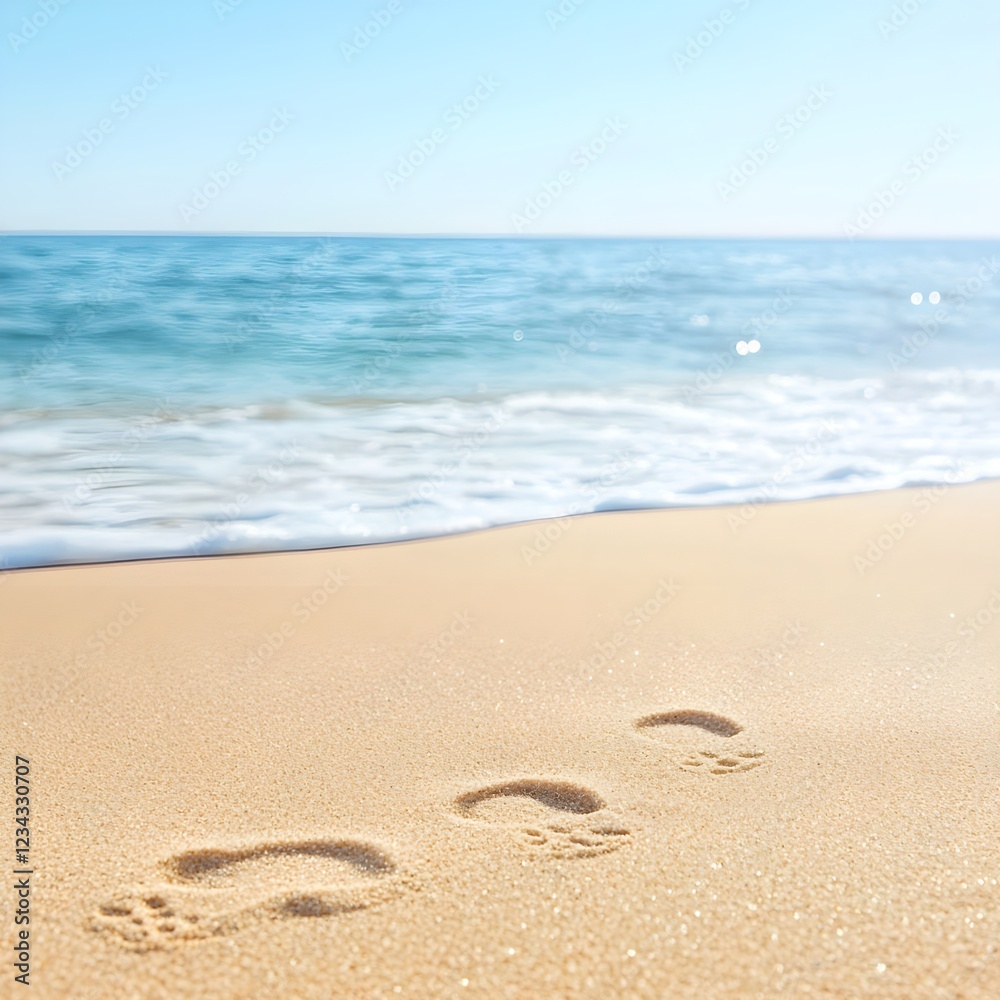Footprints in the Sand on a Sunny Beach Footprints in the Sand on a Sunny Beach