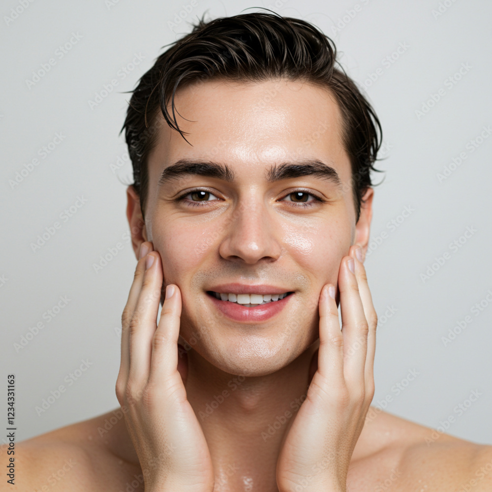 若い男性のスキンケア・美容・メンズビューティー Close up beauty portrait of young man 若い男性のスキンケア・美容・メンズビューティー Close up beauty portrait of young man