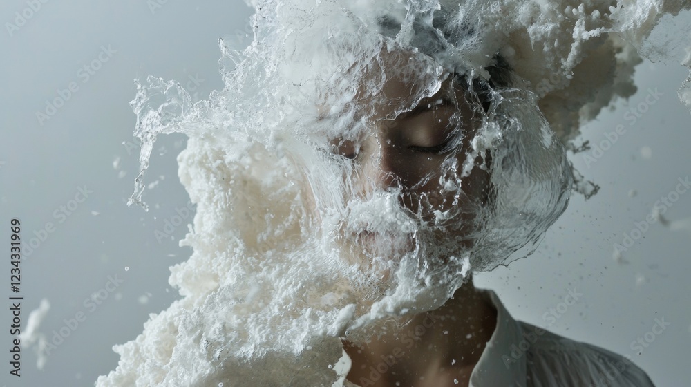 Fototapeta premium Face splashed with water in a refreshing moment