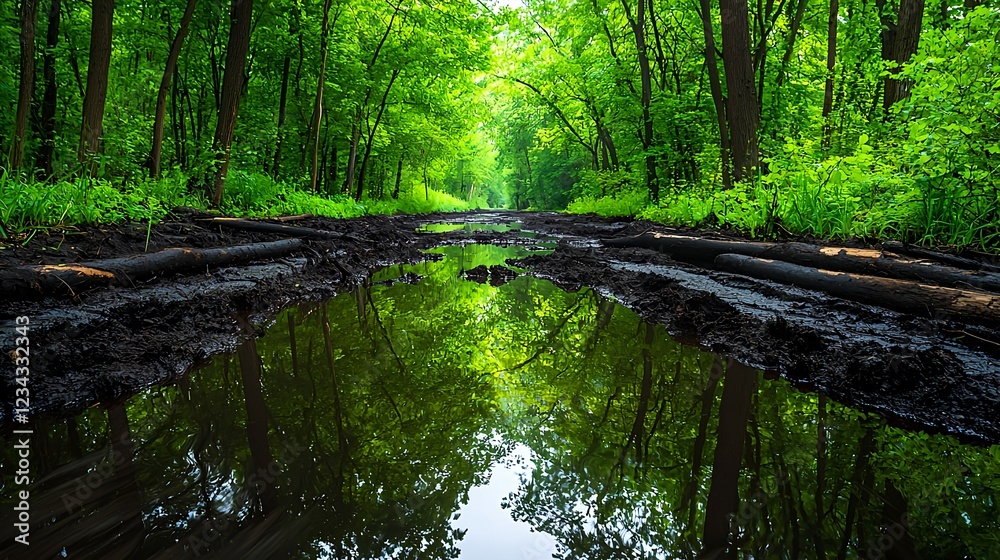 Forest Road Reflection in Puddle Forest Road Reflection in Puddle