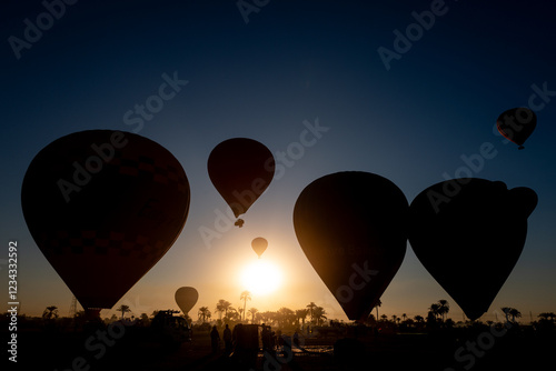 hot air balloon at sunset