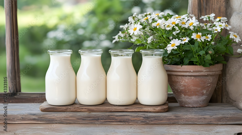 custom made wallpaper toronto digitalFour Milk Bottles on Rustic Windowsill
