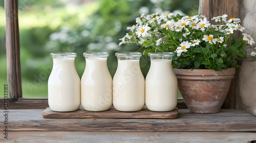 Wallpaper Mural Four Milk Bottles on Rustic Windowsill Torontodigital.ca