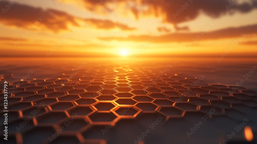 Obraz premium Sunset Hexagon Technology Background