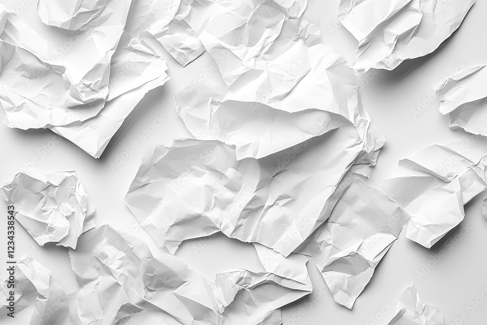 Crumpled sheets of white paper scattered on a flat surface during a brainstorming session Crumpled sheets of white paper scattered on a flat surface during a brainstorming session