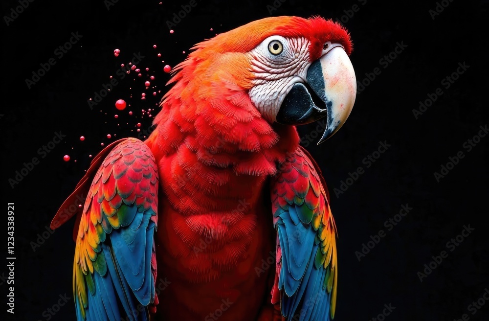 Fototapeta premium Bright macaw parrot on a black background.