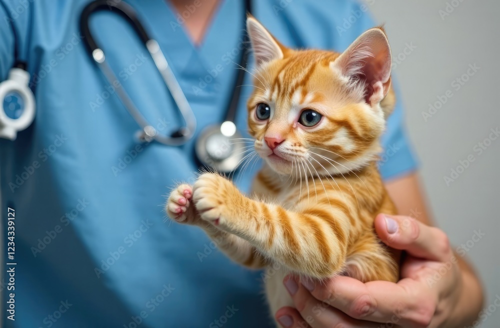 Close-up. Red kitten at the veterinarian's appointment. Close-up. Red kitten at the veterinarian's appointment.