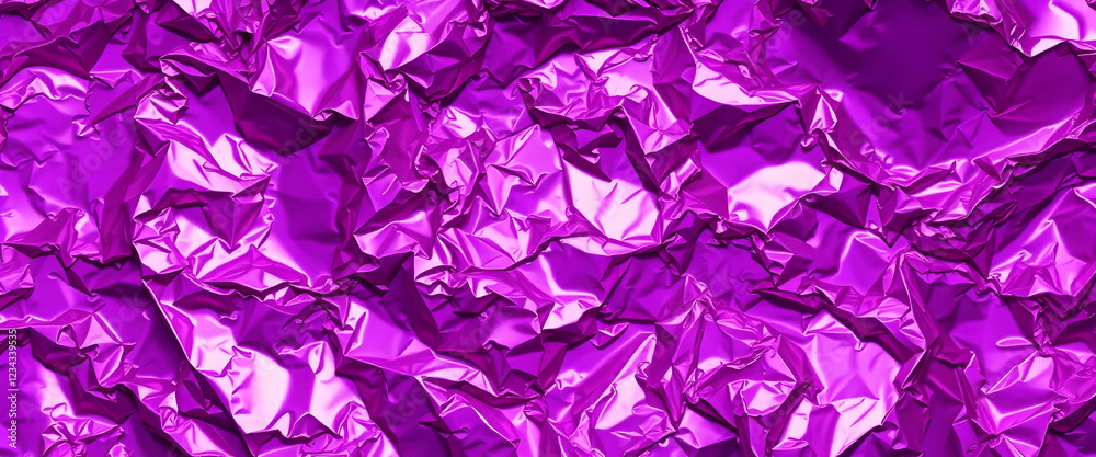 Abstract purple texture, crumpled foil effect, metallic sheen, vibrant magenta hues, dynamic folds and creases, shiny surface, rippled pattern, liquid metal appearance, futuristic backdrop, holographi Abstract purple texture, crumpled foil effect, metallic sheen, vibrant magenta hues, dynamic folds and creases, shiny surface, rippled pattern, liquid metal appearance, futuristic backdrop, holographi