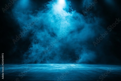 Dark blue stage with smoke effects during a performance at a theater late at night photo