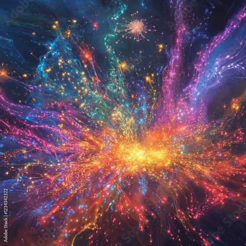 Wallpaper Mural Vibrant cosmic explosion with multicolored energy pulses and bright sparks Torontodigital.ca