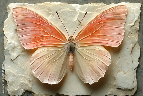 Peach and Cream Butterfly Specimen on Textured Background photo