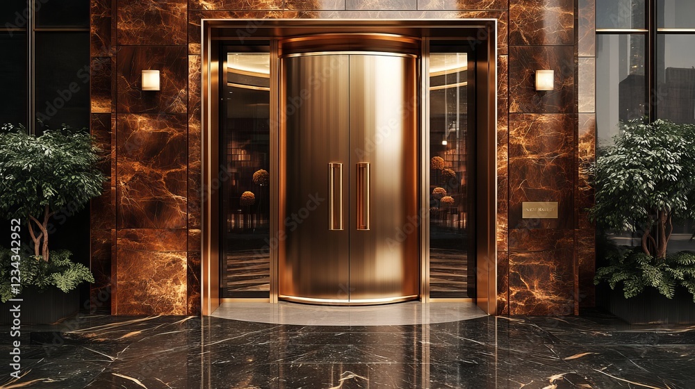 Majestic Large Marble Building with a Stunning Gold Door Surrounded by Lush Greenery and Bright Blue Sky Evoking a Sense of Grandeur Elegance and Architectural Beauty in Urban Setting Majestic Large Marble Building with a Stunning Gold Door Surrounded by Lush Greenery and Bright Blue Sky Evoking a Sense of Grandeur Elegance and Architectural Beauty in Urban Setting