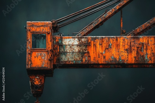 Rusty orange crane detail, showing age and weathering, industrial strength, weathered metal, abstract texture. photo