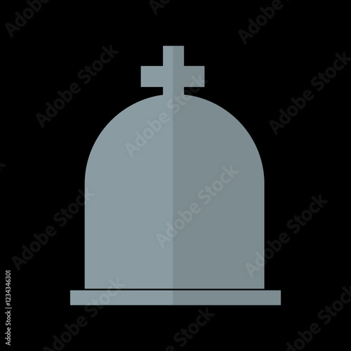 Gravestone Icon with Cross in Flat Design Icon vector