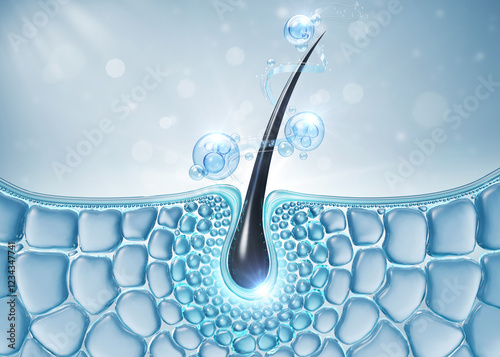 Nourish hair of shampoo or Oil Vitamin serum. Repair damaged hair concept, 3d rendering.