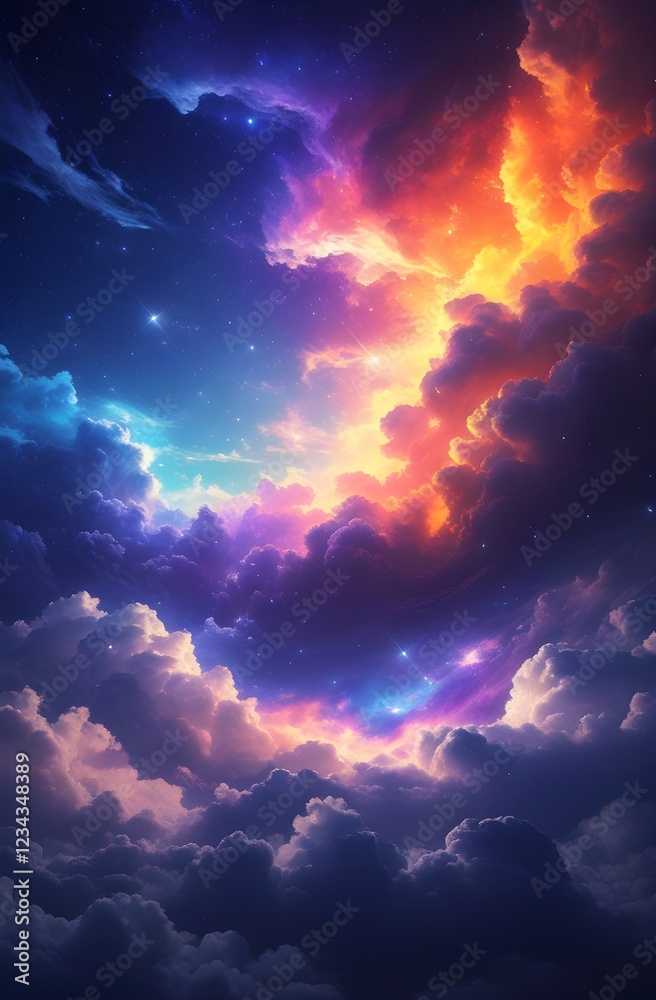 Fototapeta premium Mystical Starry Night with Glowing Starlight and Vibrant Cloudscape Wallpaper Art 