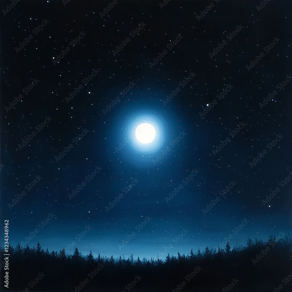 Fototapeta premium Full Moon Over Silhouetted Forest at Night